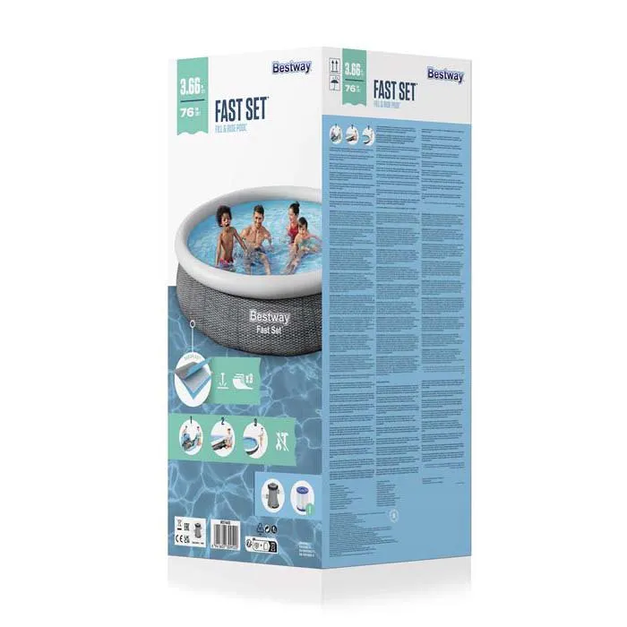 Bestway Fast Set Rattan Ø 366x76 Cm Rund Uppblåsbar Pool unisex, Grey / blue, 5377L