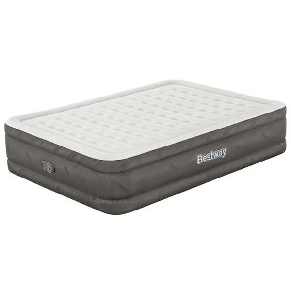 Bestway Fortech Tough Guard Twin Wave-beam Reinforced Dubbel Luftmadrass Med Inbyggd Pump, Beige, 203 x 152 x 46cm