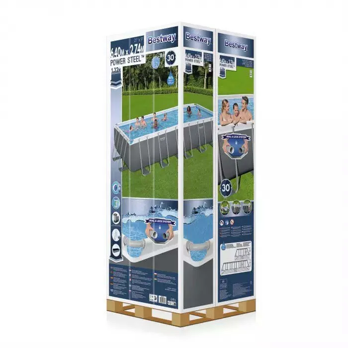 Bestway Power Steel 640x274x132 Cm Stål Rektangulär Ovanmarkspool Med Ram unisex, White / blue, 19281L