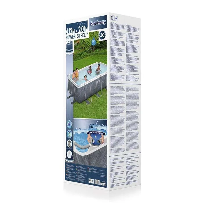 Bestway Power Steel Stone 412x201x122 Cm Stål Rektangulär Ovanmarkspool Med Ram unisex, Grey / blue, 8124L Bestway Power Steel Stone 412x201x122 Cm Stål Rektangulär Ovanmarkspool Med Ram unisex, Grey / blue, 8124L