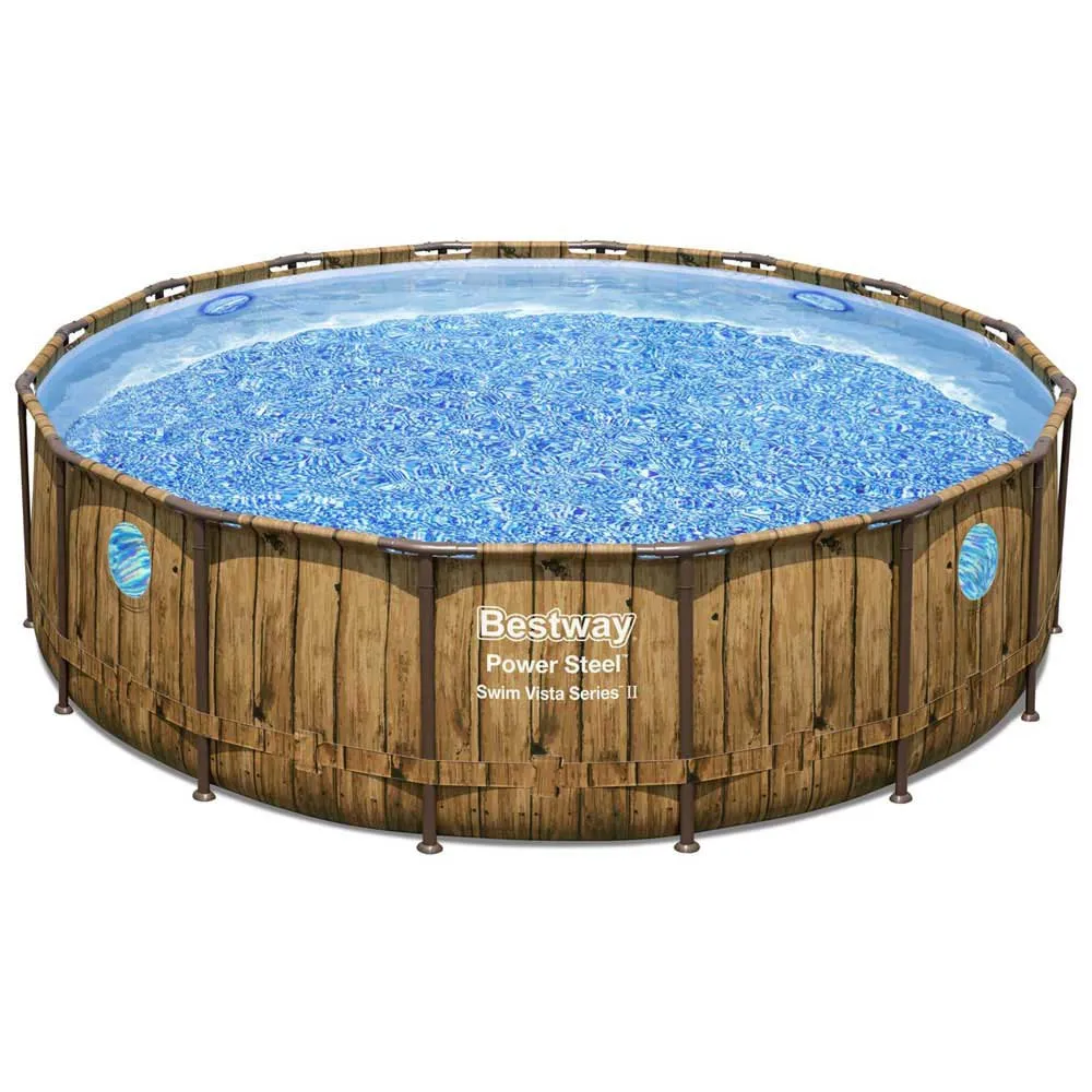 Bestway Power Steel Swim Vista Series Wood Ø 488 X 122 Cm Stål Rund Ovanmarkspool unisex, Brown / blue, 19480L