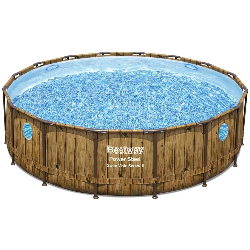 Bestway Power Steel Swim Vista Series Wood Ø 488 X 122 Cm Stål Rund Ovanmarkspool unisex, Brown / blue, 19480L