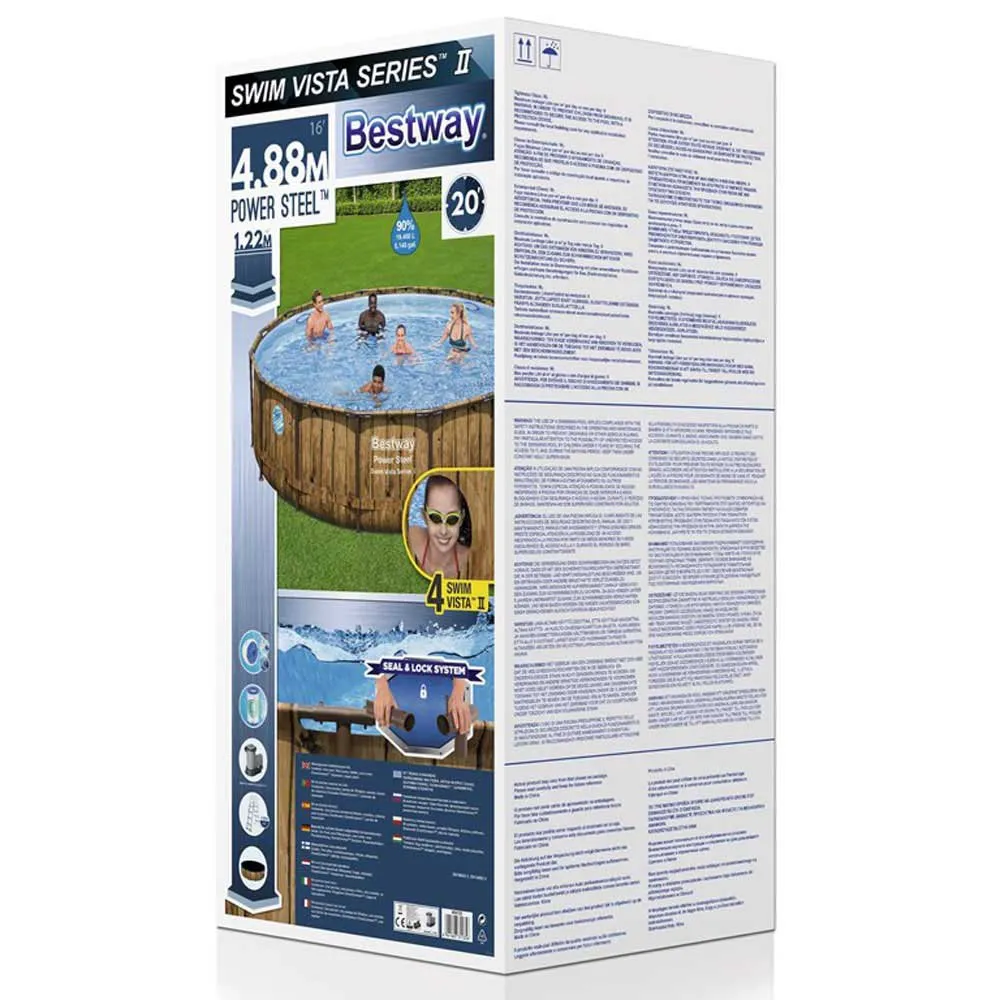 Bestway Power Steel Swim Vista Series Wood Ø 488 X 122 Cm Stål Rund Ovanmarkspool unisex, Brown / blue, 19480L