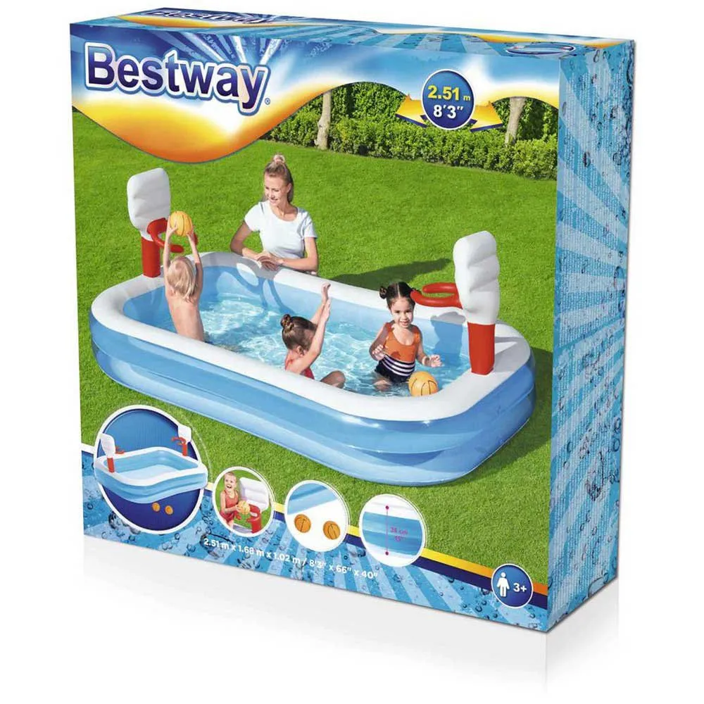 Bestway Rektangulär Uppblåsbar Basketpool 254x168x102 Cm unisex, Multicolour, 636L Bestway Rektangulär Uppblåsbar Basketpool 254x168x102 Cm unisex, Multicolour, 636L