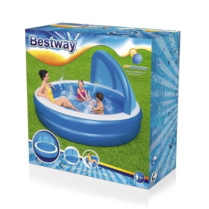 Bestway Rund Uppblåsbar Pool På 54337 Liter Med Parasoll unisex, Blue / white, 241 x 241 x 140cm