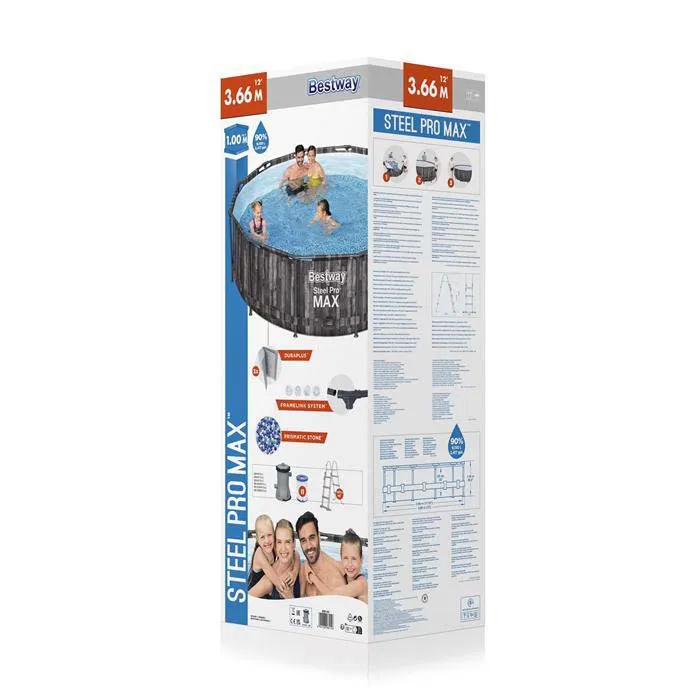 Bestway Steel Pro Max Ø 366x100 Cm Stål Rund Ovanmarkspool unisex, Grey / blue, 9150L Bestway Steel Pro Max Ø 366x100 Cm Stål Rund Ovanmarkspool unisex, Grey / blue, 9150L