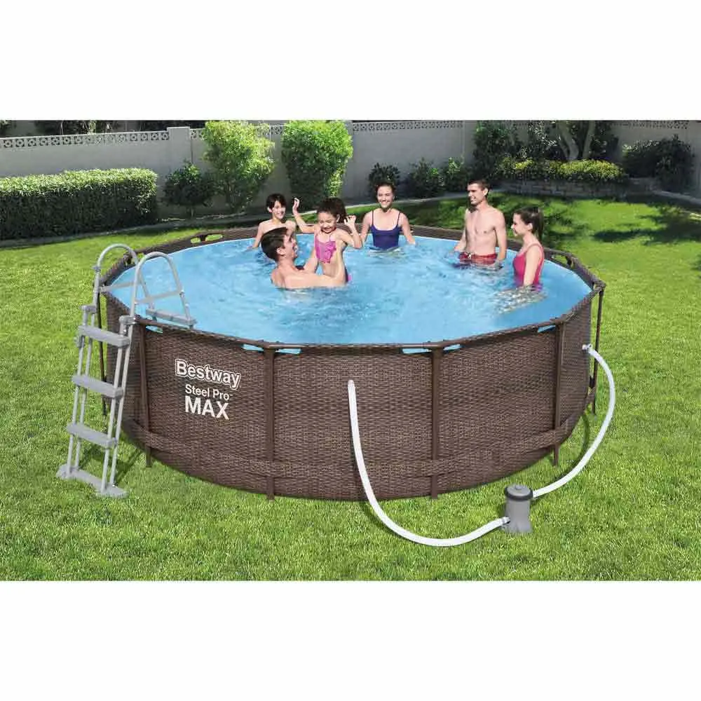 Bestway Steel Pro Max Rattan Ø 366x100 Cm Stål Rund Ovanmarkspool unisex, Brown / blue, 9150L