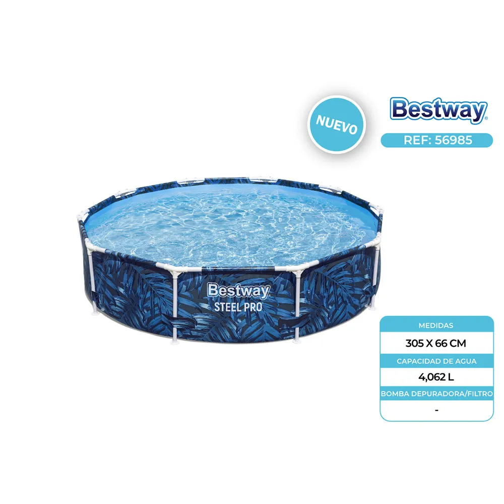 Bestway Steel Pro Tropical Leaf Ø 305x66 Cm Stål Rund Ovanmarkspool unisex, Blue, 4062L