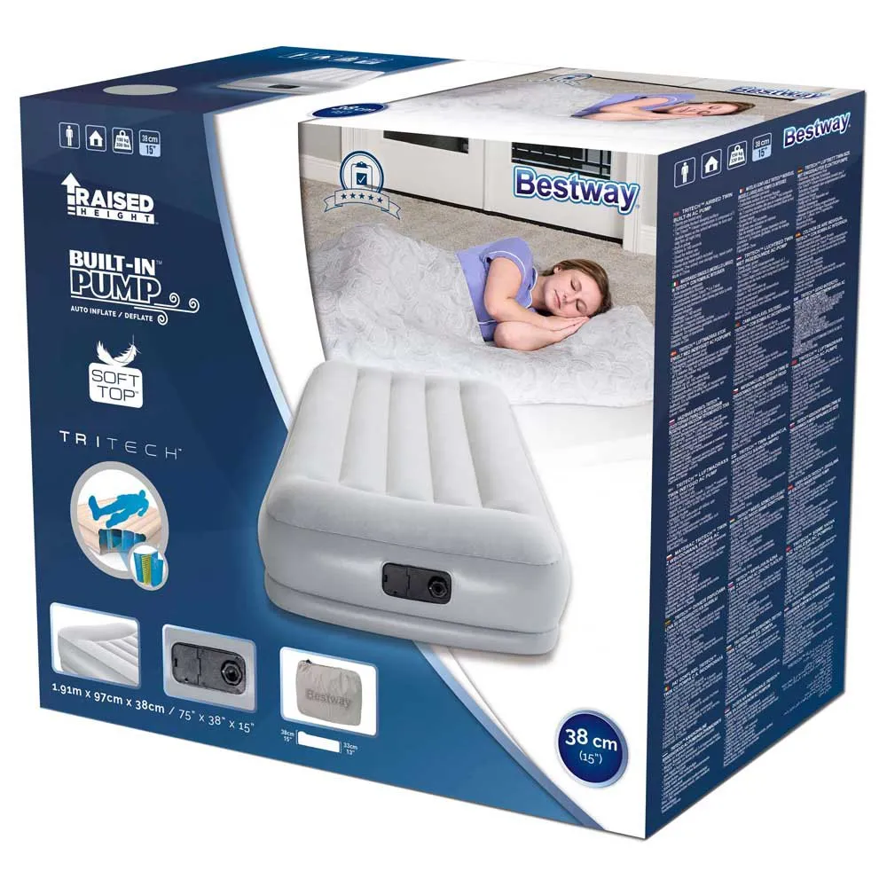 Bestway Tritech Enkel Luftmadrass, Grey, 191 x 97 x 38cm