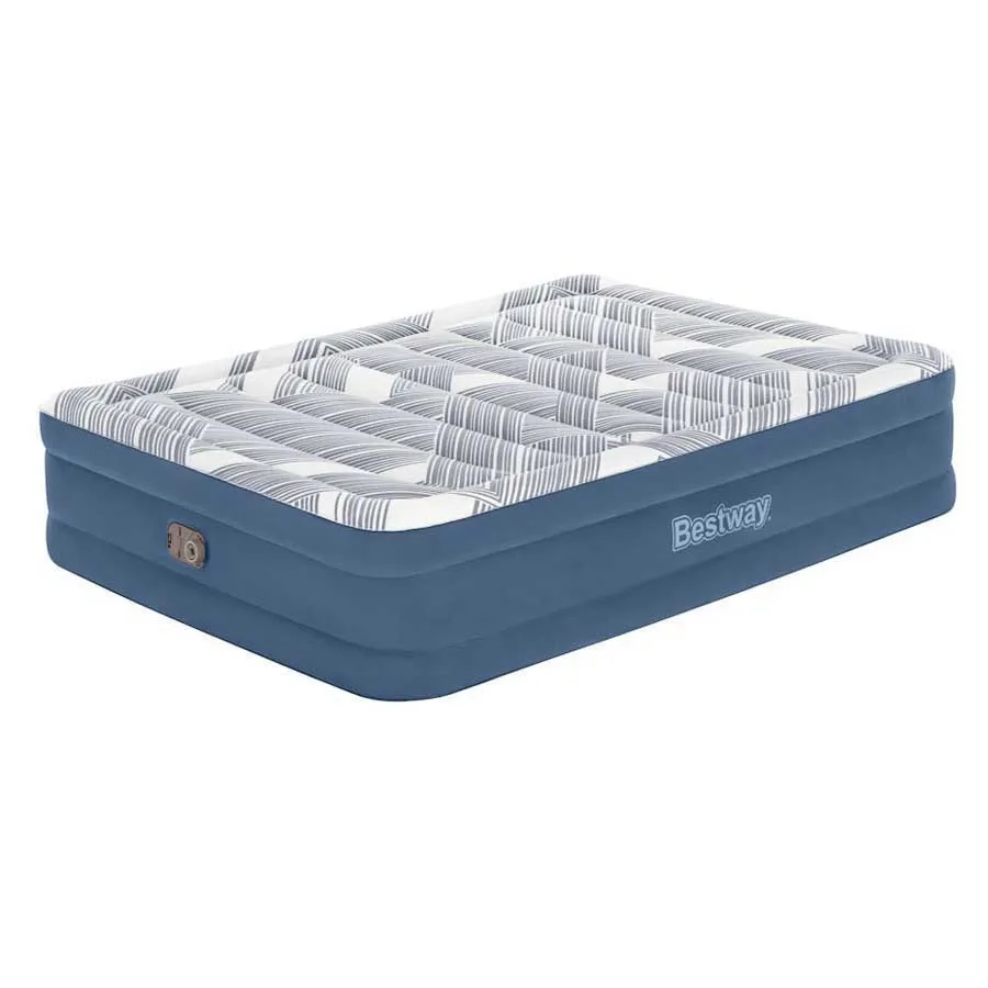 Bestway Tritech Queen Reinforced I-beam Dubbelsäng Med Inbyggd Pump, Blue / grey, 203 x 152 x 46cm