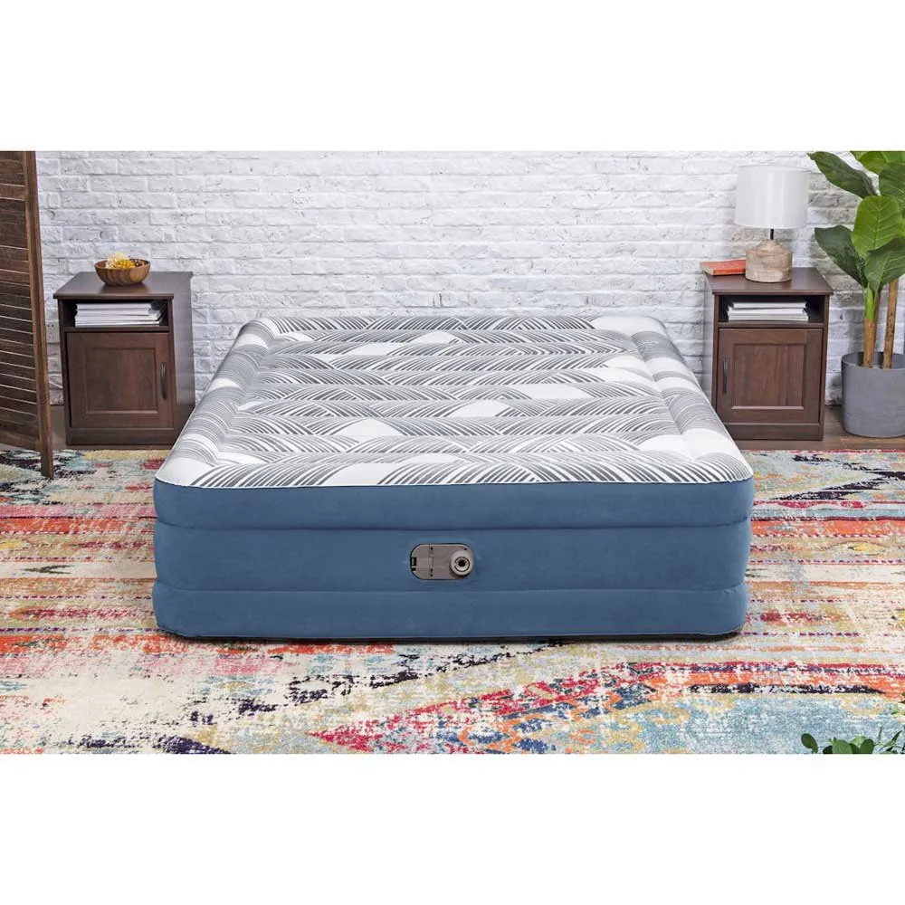 Bestway Tritech Queen Reinforced I-beam Dubbelsäng Med Inbyggd Pump, Blue / grey, 203 x 152 x 46cm