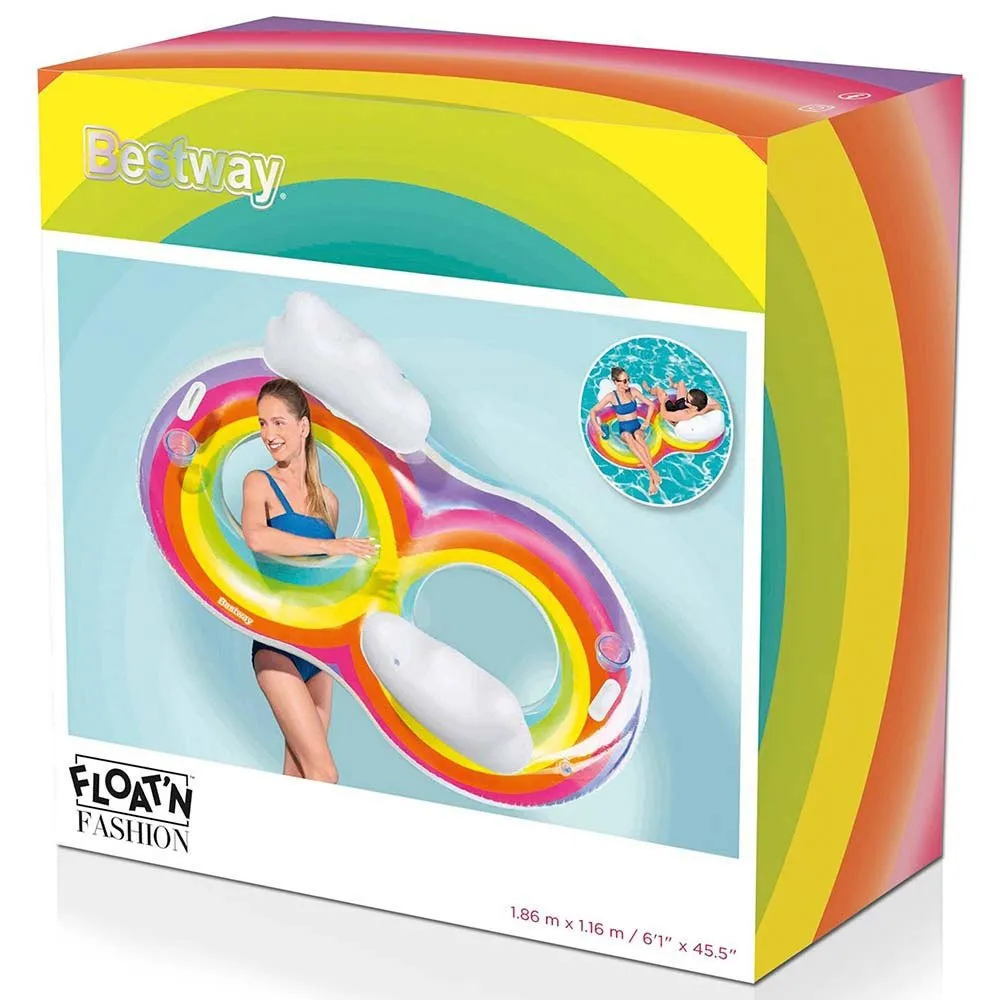 Bestway Uppblåsbar Dubbel Flytmadrass Med Ryggstöd 186x116 Cm, Multicolor, One Size Bestway Uppblåsbar Dubbel Flytmadrass Med Ryggstöd 186x116 Cm, Multicolor, One Size