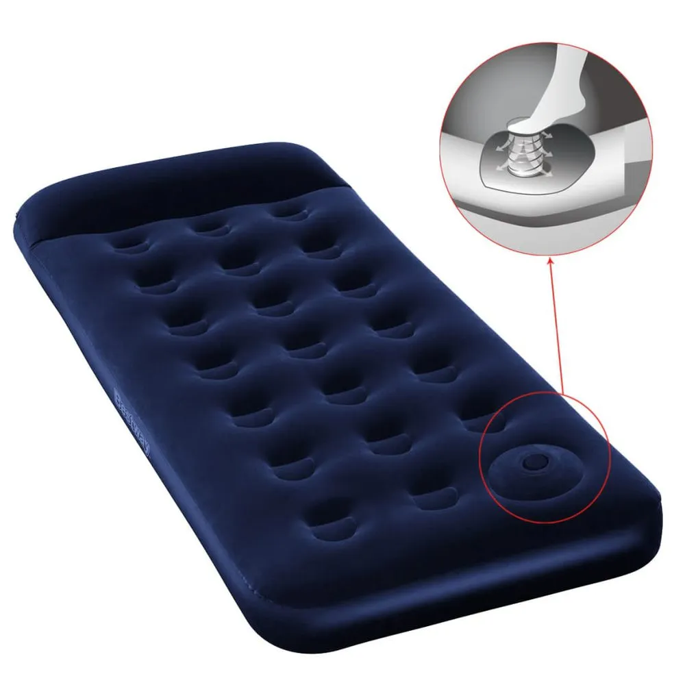 Bestway Uppblåsbar Flockad Luftmadrass Med Inbyggd Fotpump, Blue, 185 x 76 x 28cm