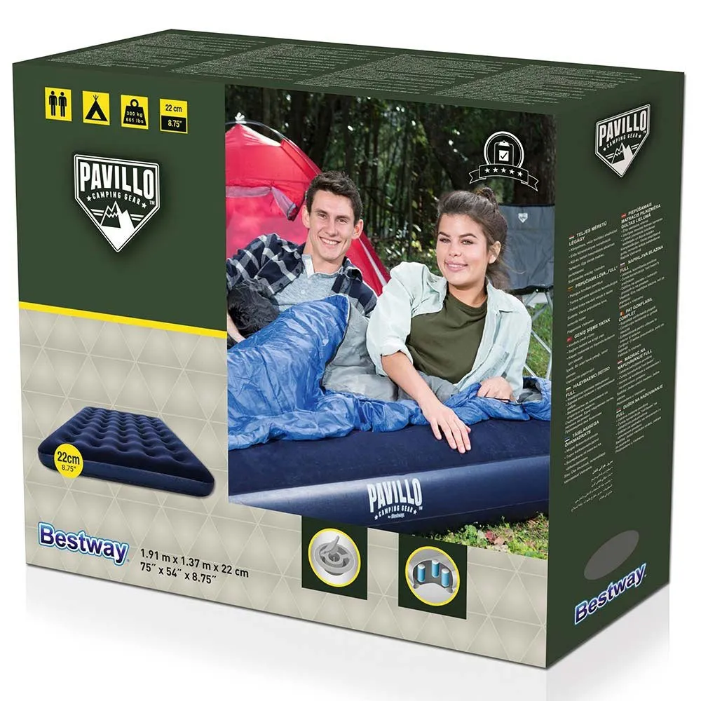 Bestway Uppblåsbar Flockad Madrass 191x137x22 Cm, Blue, One Size