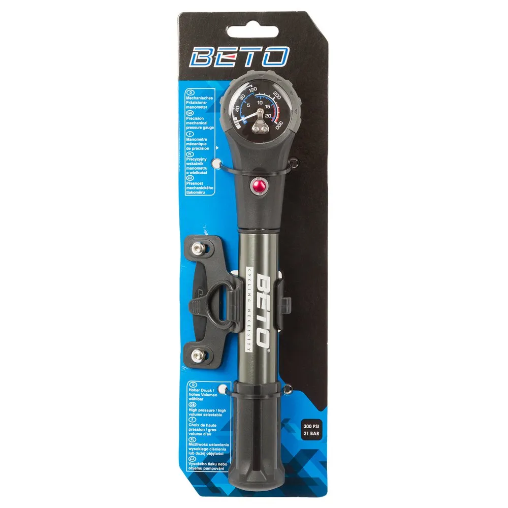 Beto Dual Function Mini Pump, Silver / black, 300psi Beto Dual Function Mini Pump, Silver / black, 300psi