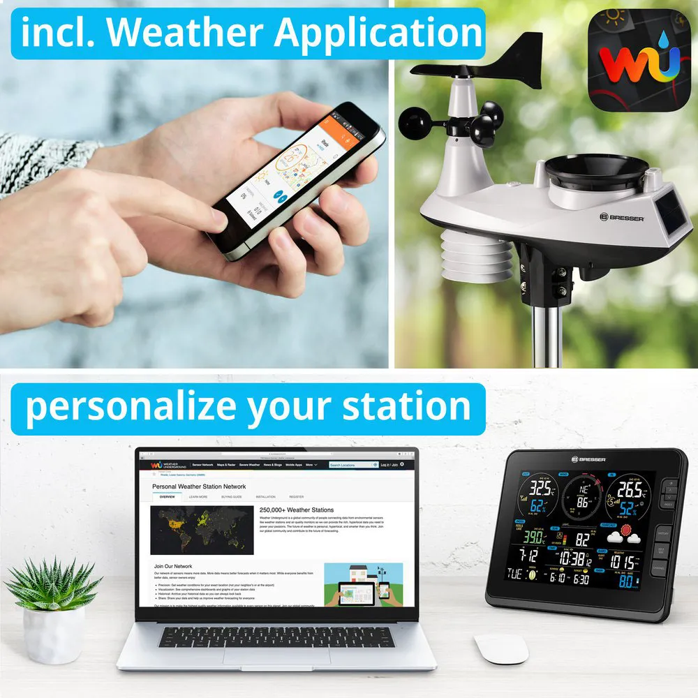 Bresser 7in1 Wifi With Light Intensity And Uv Measurement Function Wsx3001 Cm3lc2 Väderstation, Black, One Size, EU Plug 220V