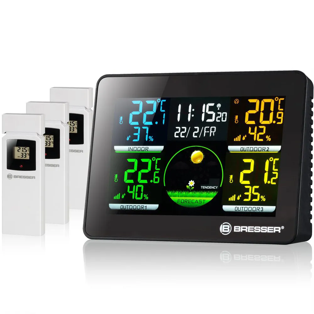 Bresser Thermo Hygro Quadro Nlx 3 Sensors Termometer Och Hygrometer, Black, One Size