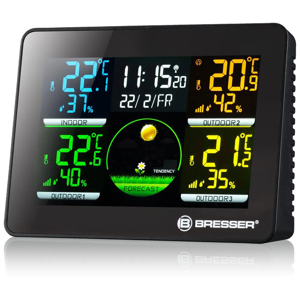 Bresser Thermo Hygro Quadro Nlx 3 Sensors Termometer Och Hygrometer, Black, One Size