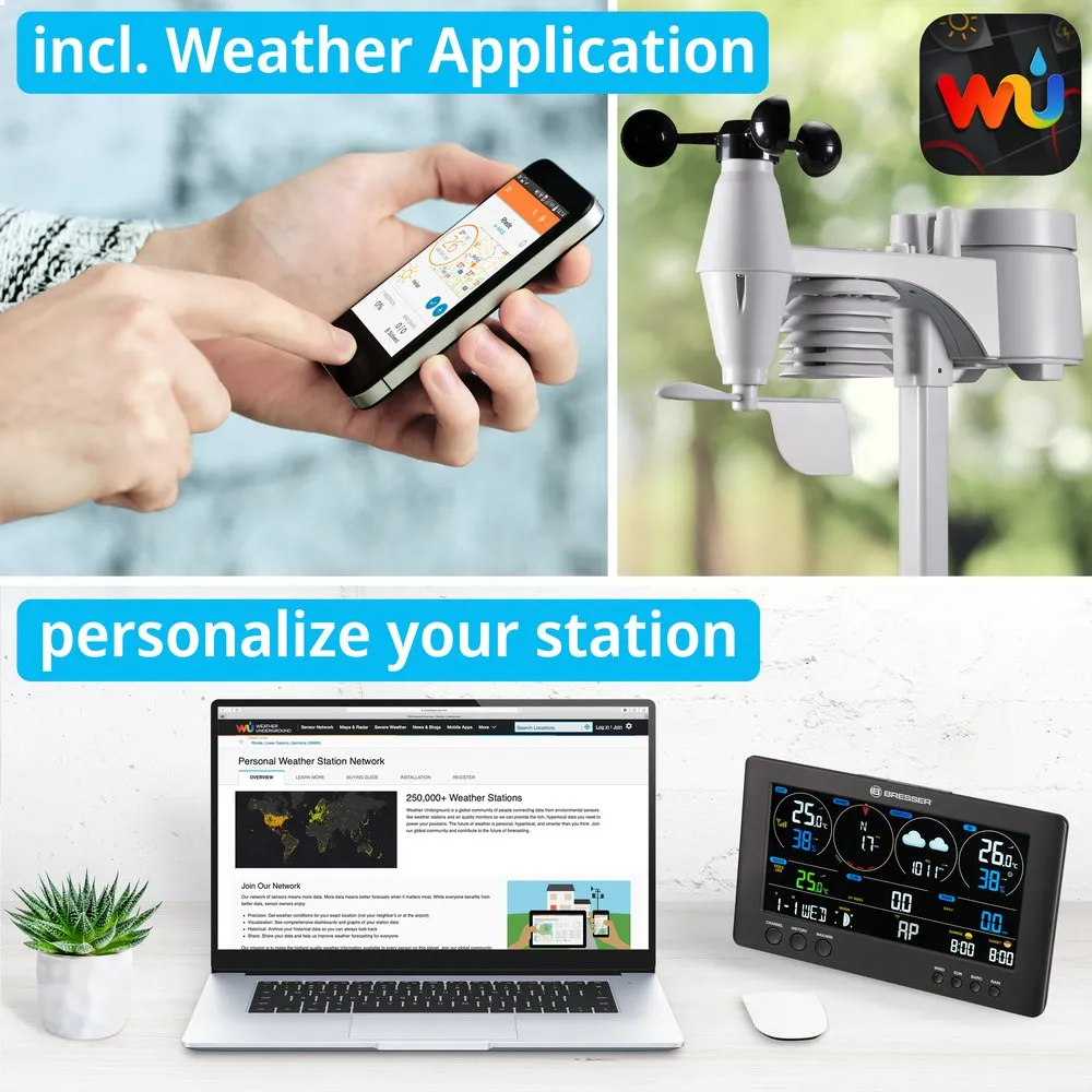 Bresser Wifi Clearview 7-in-1 Sensor Väderstation, Black / white, One Size, EU Plug 220V