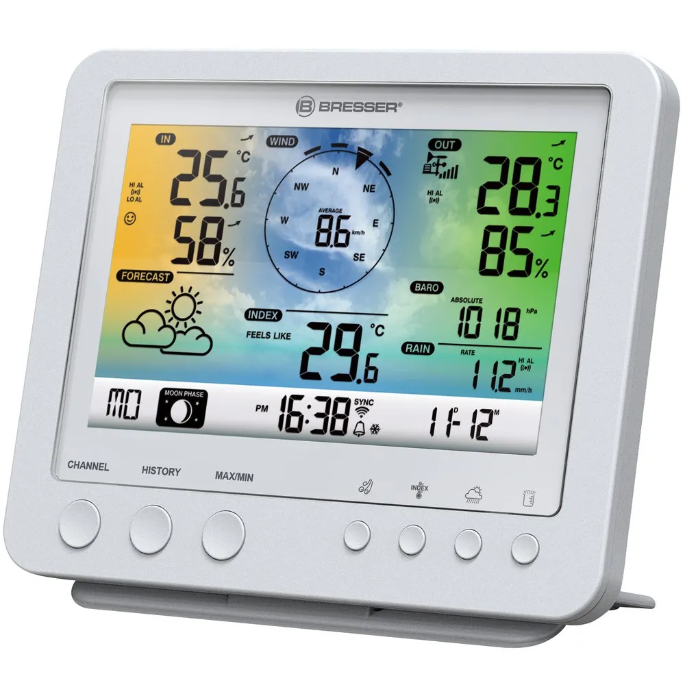 Bresser Wifi Color Weather Center 5in1 Profi Sensor Väderstation, Black / grey, One Size, EU Plug 220V