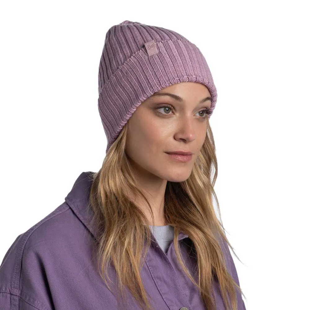 Buff Merino Wool Knit Mössa, Norval pansy