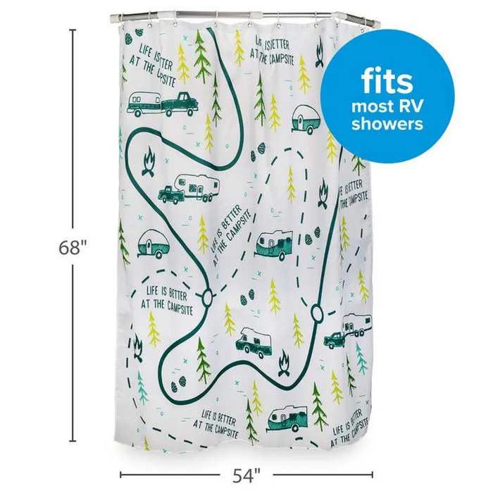 Camco Duschdraperi, White / map design, 172.72 x 137.16cm