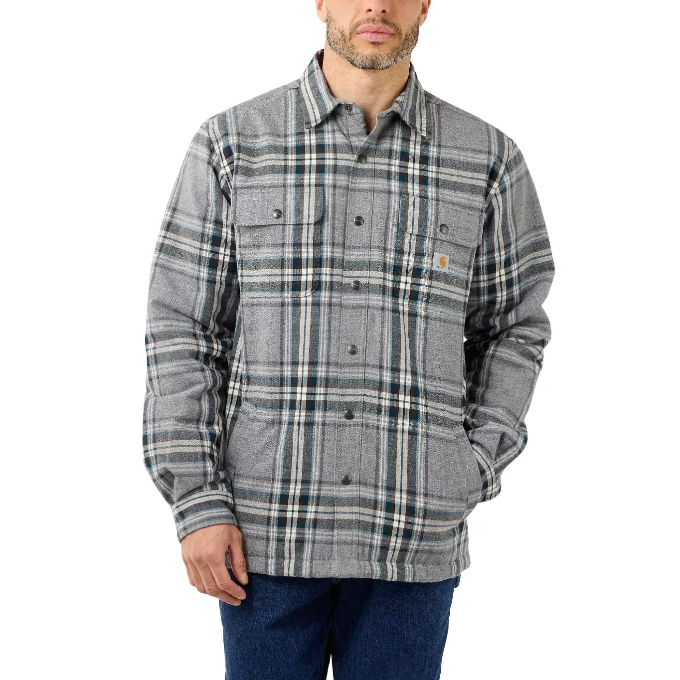 Carhartt Men's Flannel Sherpa Lined Shirt Jacket, ASPHALT