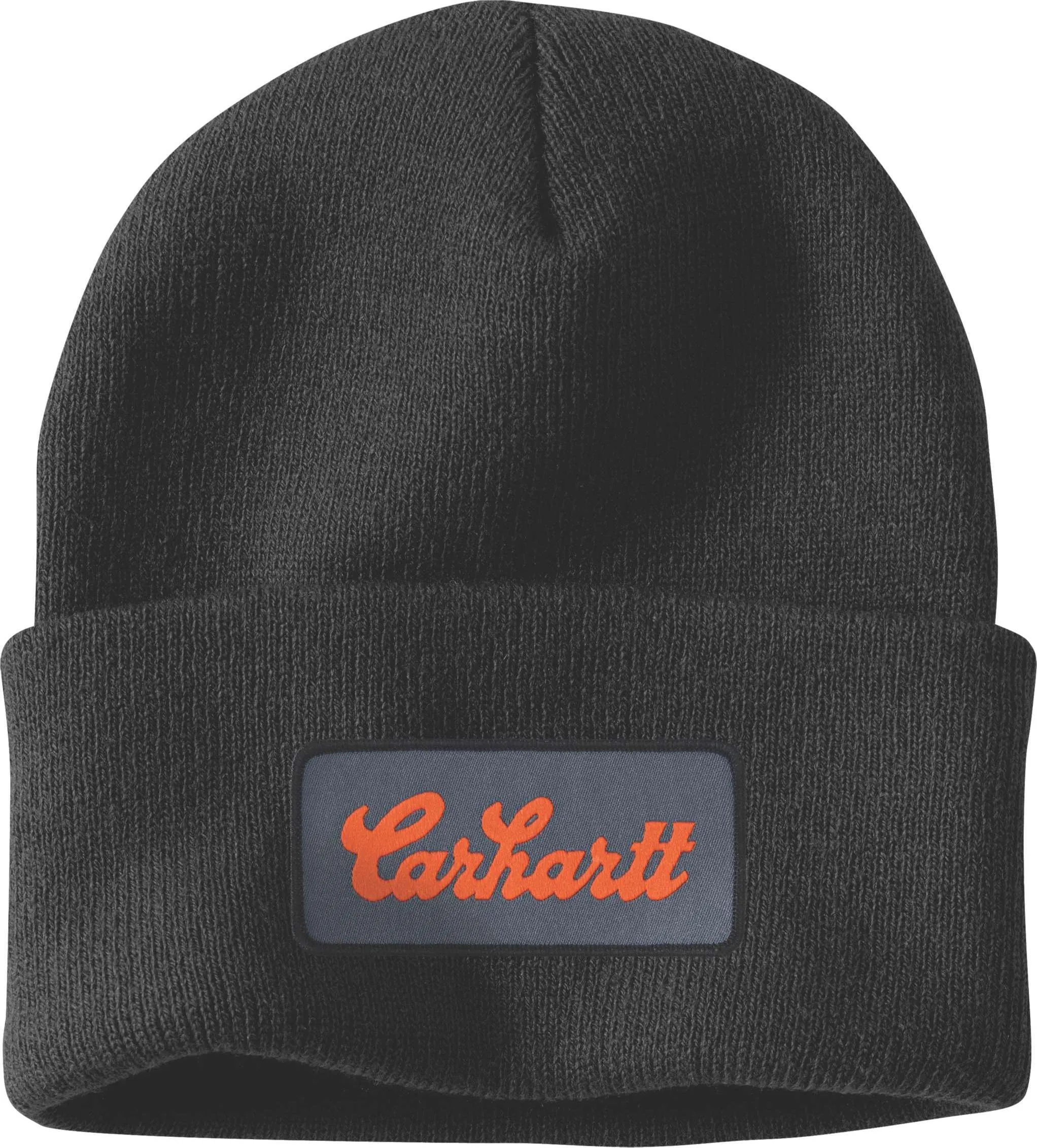 Carhartt Men's Knit Cuffed Script Patch Beanie, Black