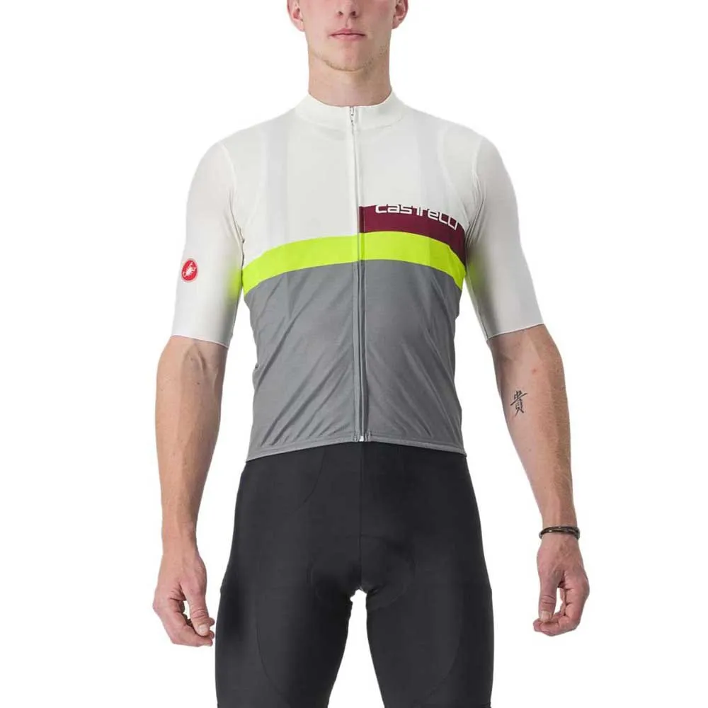 Castelli A Blocco Korta ärmar Cykeltröja Refurbished, Ivory / bordeaux / electric lime, L
