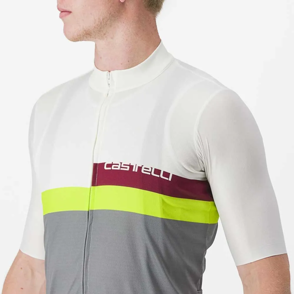 Castelli A Blocco Korta ärmar Cykeltröja Refurbished, Ivory / bordeaux / electric lime, L