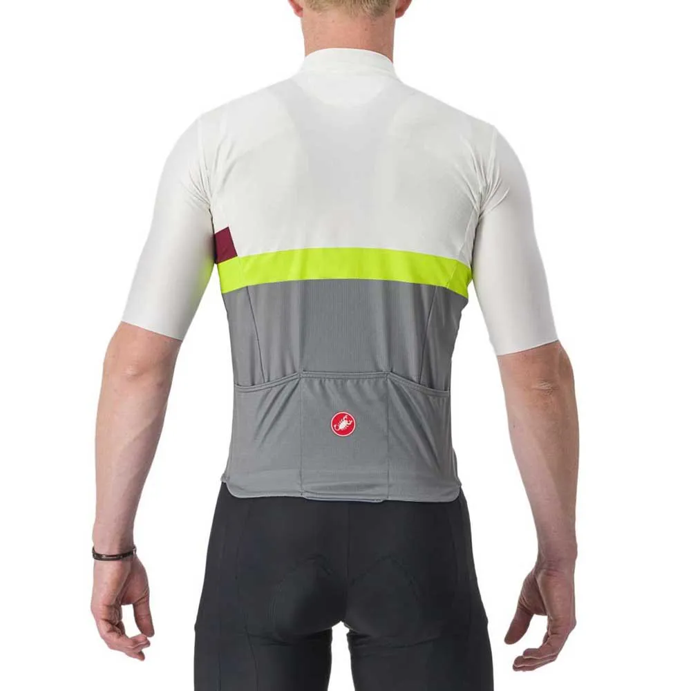 Castelli A Blocco Korta ärmar Cykeltröja Refurbished, Ivory / bordeaux / electric lime, L