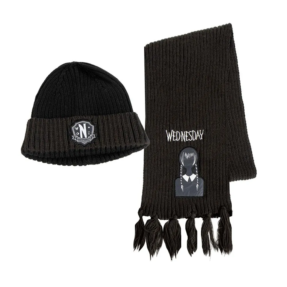 Cerda Group Set Pieces Scarf Wednesday Mössa, Black, One Size