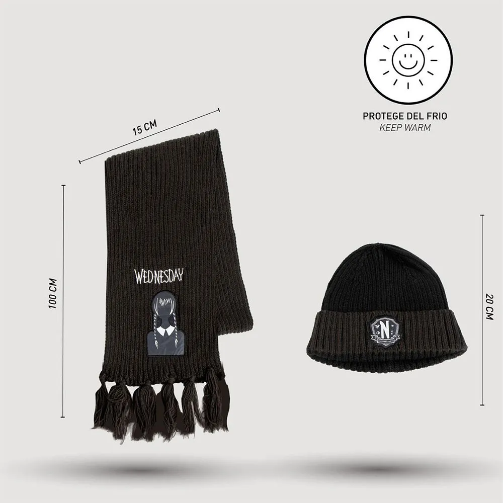 Cerda Group Set Pieces Scarf Wednesday Mössa, Black, One Size