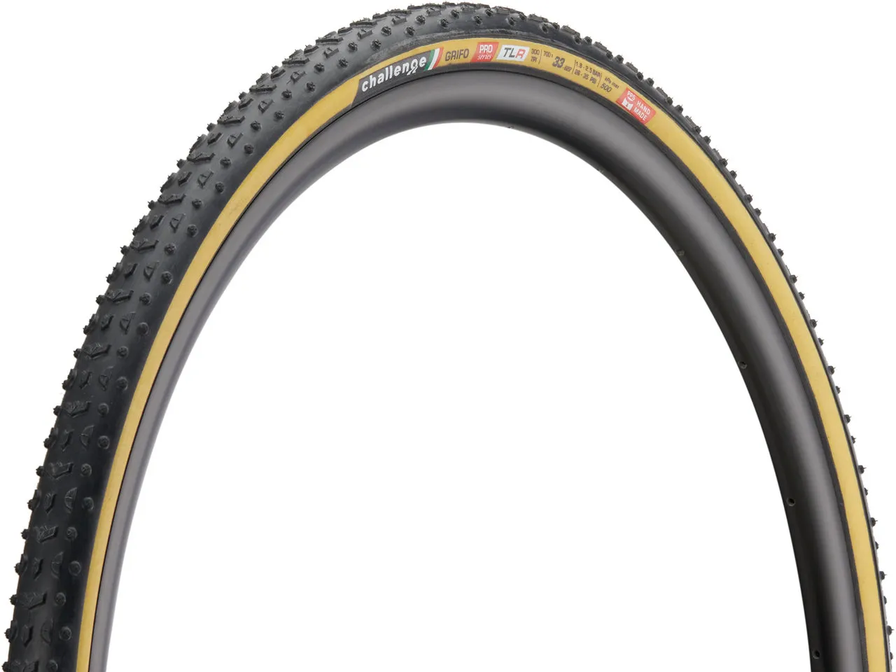 Challenge Grifo Pro Handmade TLR 28" Faltreifen, Black / brown, 700C x 33 Challenge Grifo Pro Handmade TLR 28" Faltreifen, Black / brown, 700C x 33