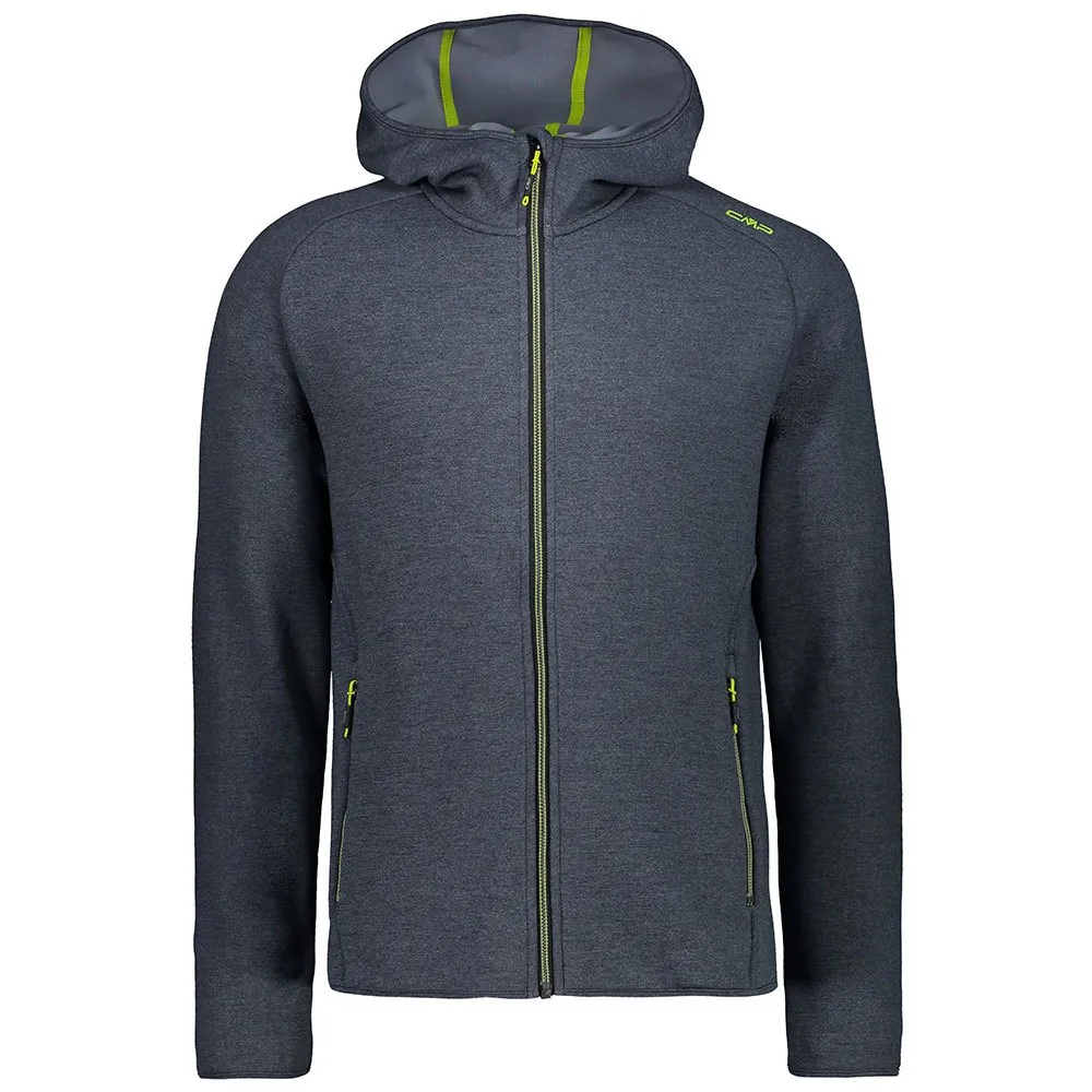 CMP 38e2467 Fleecejacka Med Huva, Lead melange / lime green
