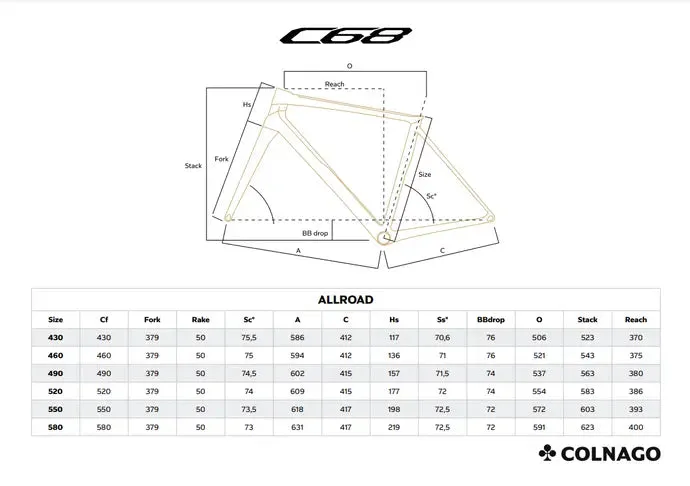 Colnago C68 All Road Frameset Cockpit included, Black/Black HRBK, 530