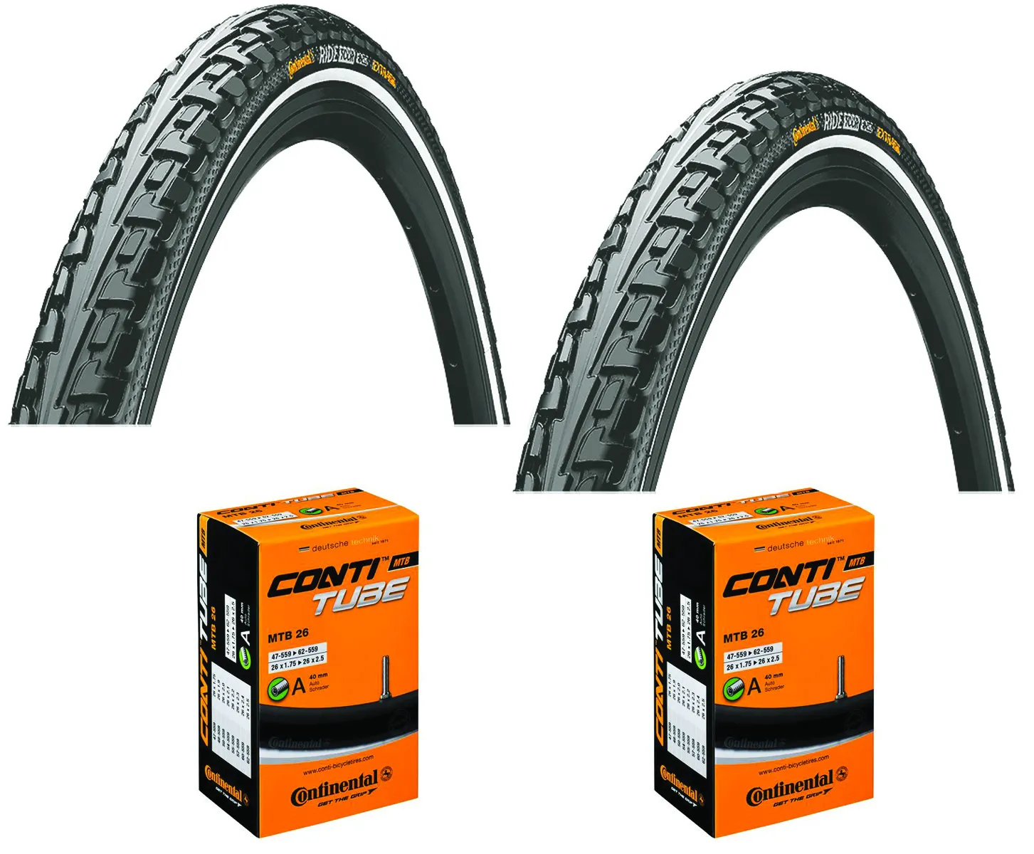 Continental 2 Däck + 2 Slangar Continental Ride Tour 26 x 1.75 (47-559) med reflex auto ventil Continental 2 Däck + 2 Slangar Continental Ride Tour 26 x 1.75 (47-559) med reflex auto ventil