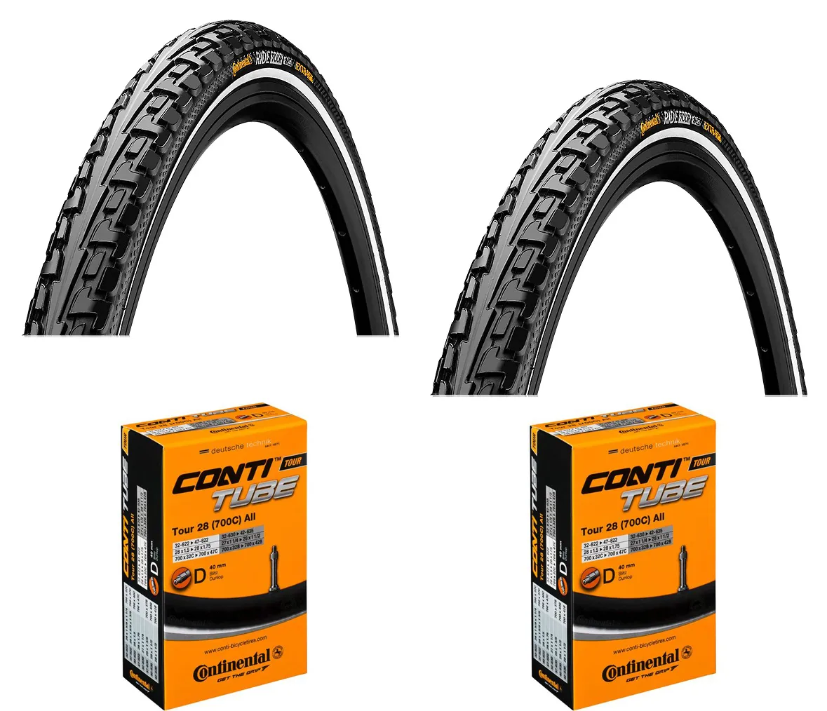 Continental 2 Däck + 2 Slangar Continental Ride Tour Svart 700x35C (37-622) Reflex dunlop ventil