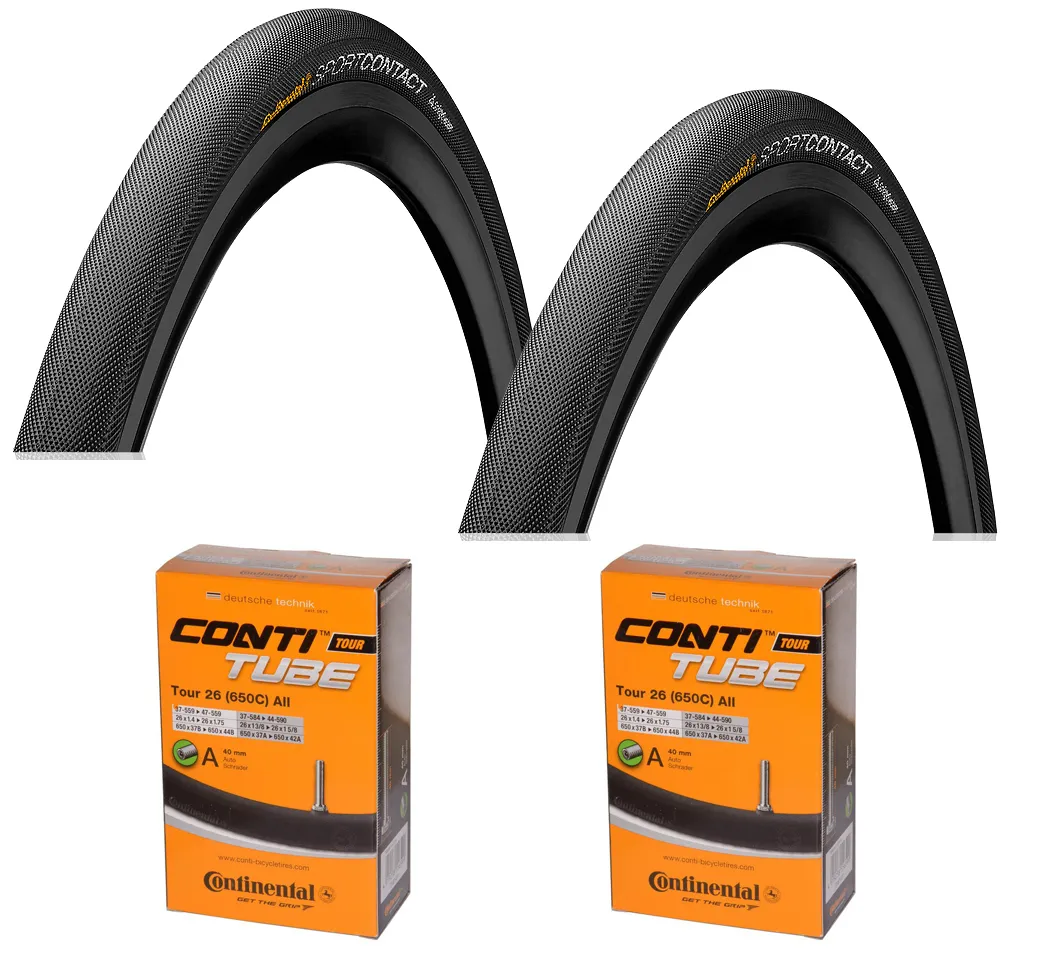 Continental 2 Däck + 2 Slangar Continental SportContact II 26x1.60"(42-559) auto ventil Continental 2 Däck + 2 Slangar Continental SportContact II 26x1.60"(42-559) auto ventil