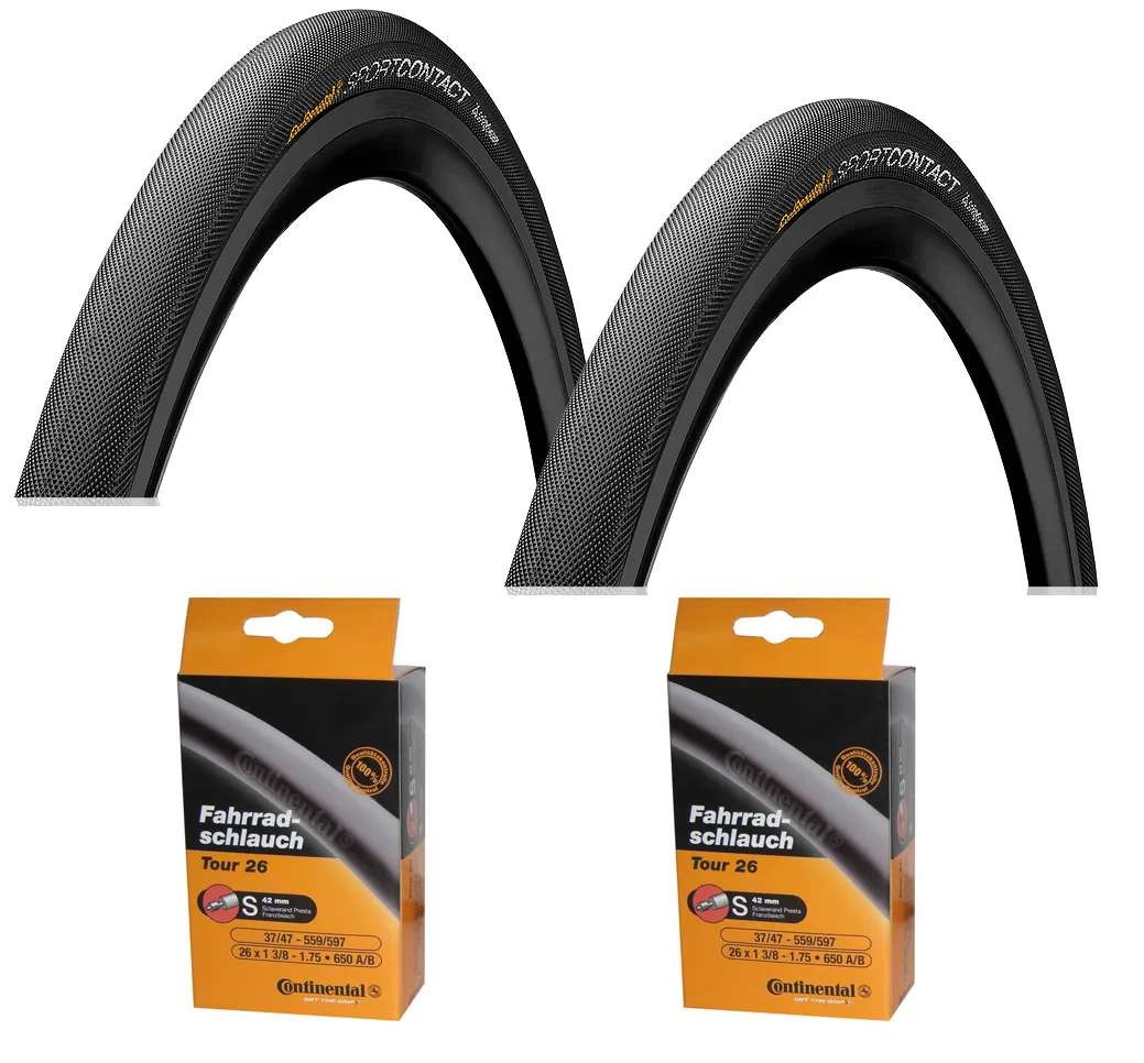 Continental 2 Däck + 2 Slangar Continental SportContact II 26x1.60"(42-559) racer ventil Continental 2 Däck + 2 Slangar Continental SportContact II 26x1.60"(42-559) racer ventil