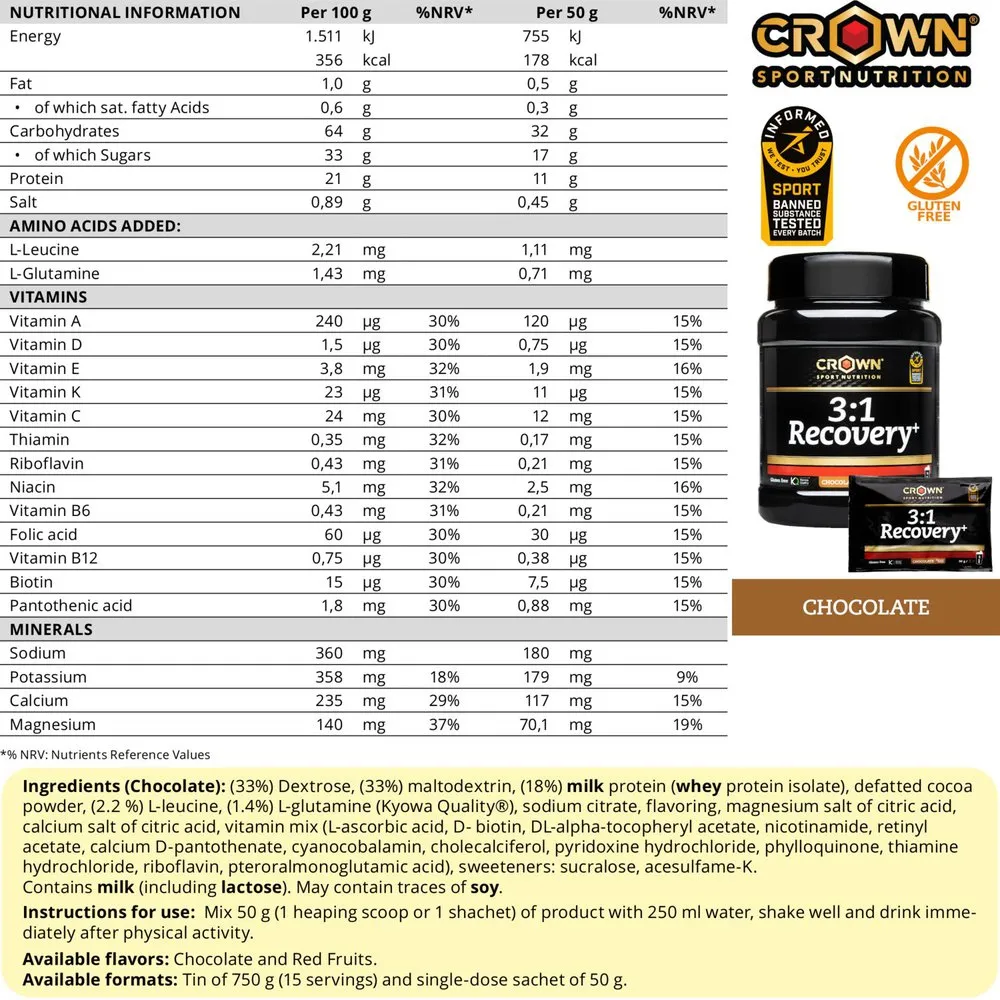 Crown Sport Nutrition 3:1 Recovery+ Återhämtningsdos I Ask Choklad 50g 10 Enheter, Black, One Size Crown Sport Nutrition 3:1 Recovery+ Återhämtningsdos I Ask Choklad 50g 10 Enheter, Black, One Size