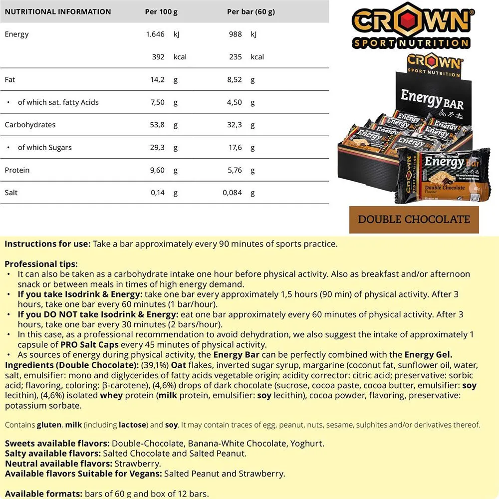 Crown Sport Nutrition Energibar Låda Dubbel Choklad 60g 12 Enheter, Black / brown, One Size Crown Sport Nutrition Energibar Låda Dubbel Choklad 60g 12 Enheter, Black / brown, One Size