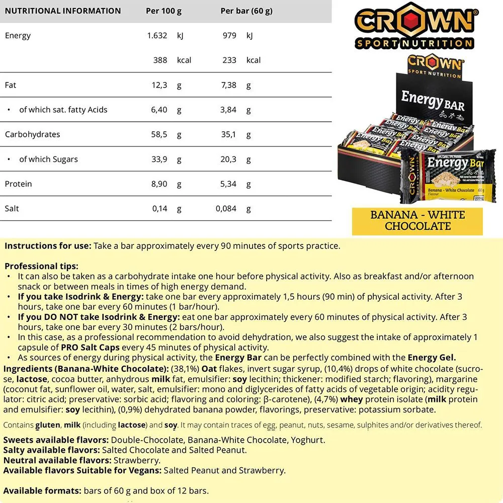 Crown Sport Nutrition Energibar Låda Vit Choklad Banan 60g 12 Enheter, Black / yellow, One Size Crown Sport Nutrition Energibar Låda Vit Choklad Banan 60g 12 Enheter, Black / yellow, One Size