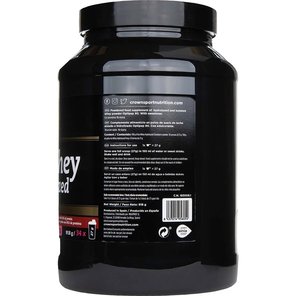 Crown Sport Nutrition Hydrolyzed Vassleproteinisolat Jordgubbe 918g, Black, One Size