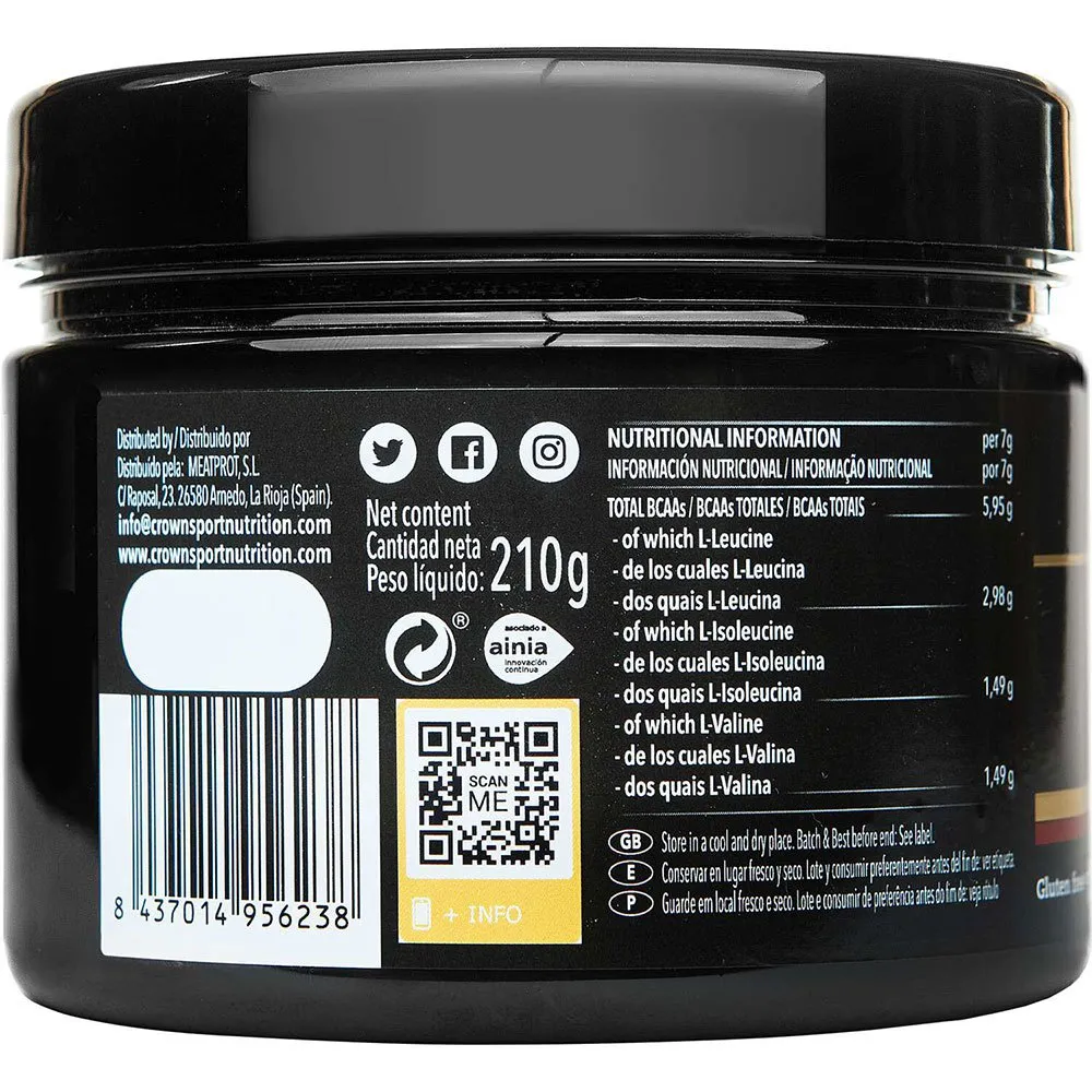 Crown Sport Nutrition Instant Bcaa-pulver Citron 210g, Black, One Size