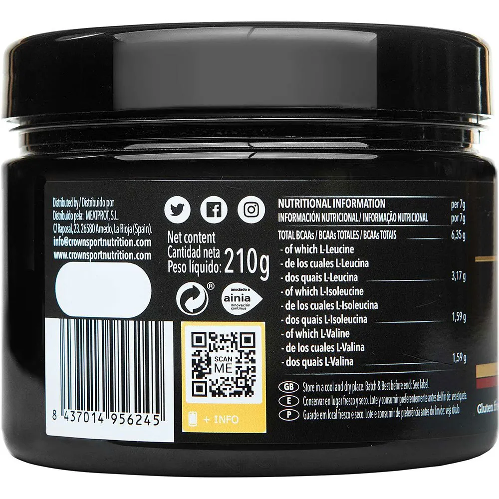Crown Sport Nutrition Instant Bcaa-pulver Grönt äpple 210g, Black, One Size