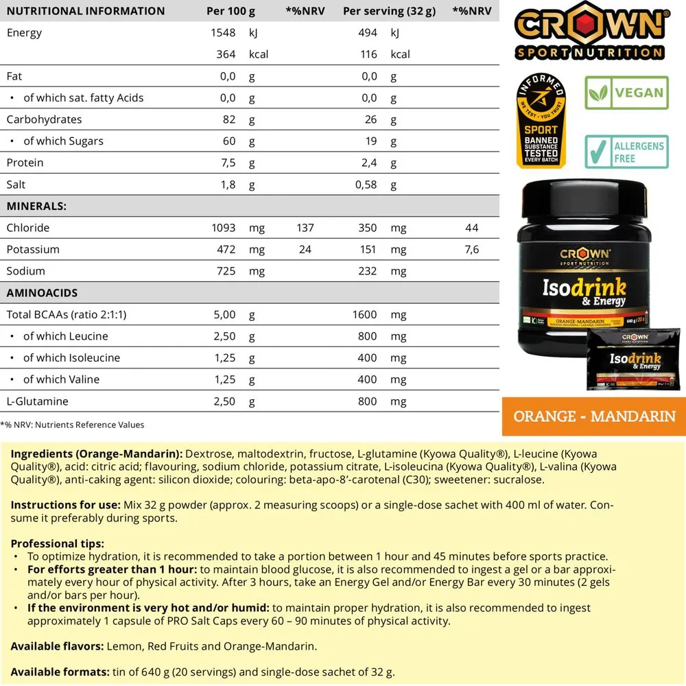 Crown Sport Nutrition Isodrink Isotonisk Endosförpackning Apelsin 32g 12 Enheter, Black, One Size