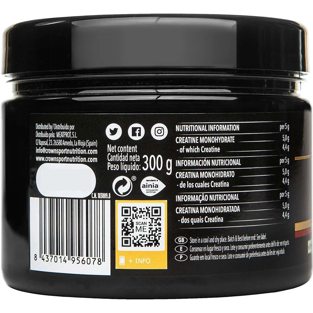 Crown Sport Nutrition Monohydrate Kreatinpulver 300g, Black, One Size