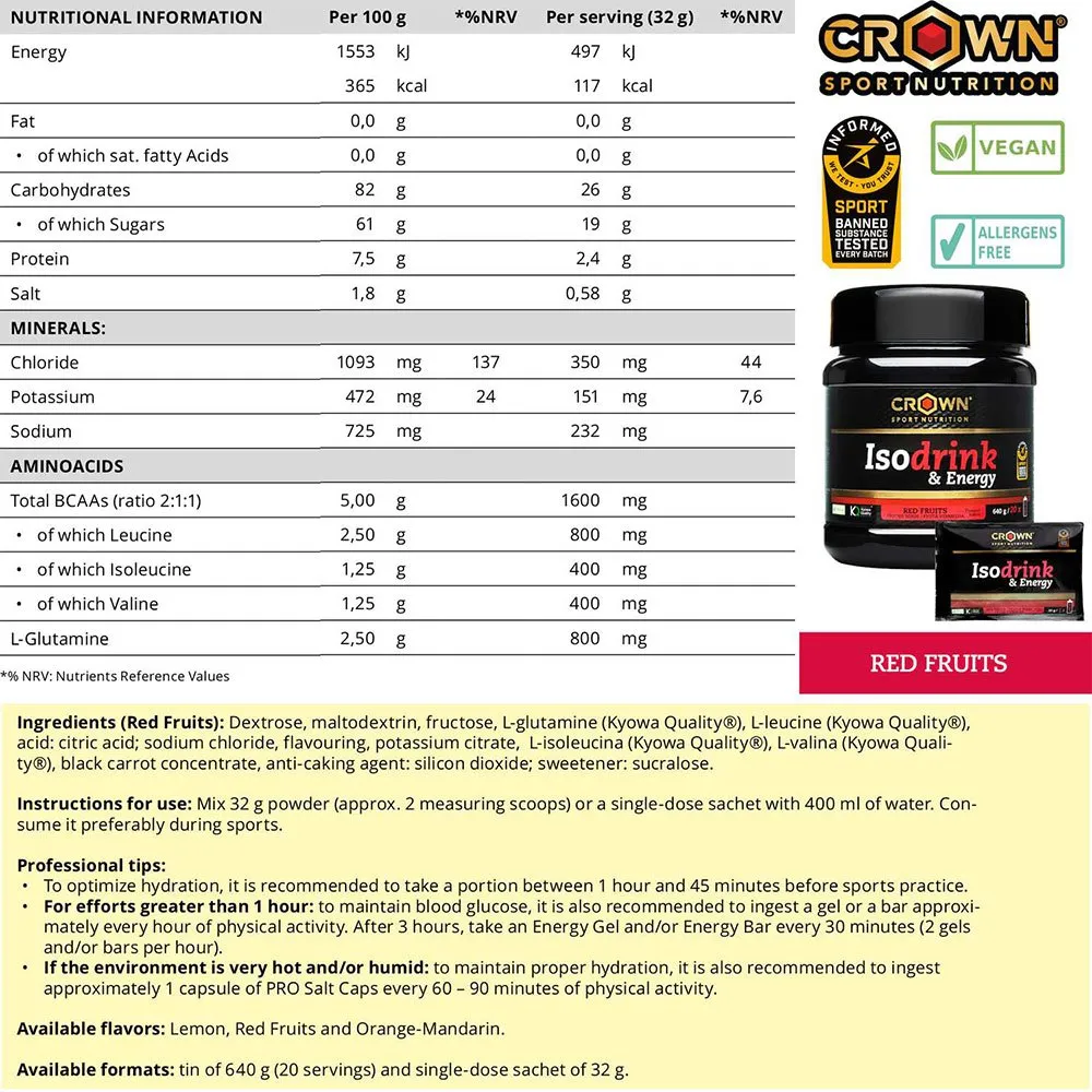Crown Sport Nutrition Pulver För Isotonisk Dryck Bär 640g, Black, One Size