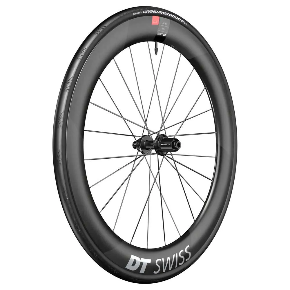 DT Swiss Arc 1100 Dicut 62 Disc Cl Tubeless + Continental Gp5000 Str 700 X 28 Landsvägscykelns Bakhjul, Black, 12 x 142mm, Shimano/Sram HG DT Swiss Arc 1100 Dicut 62 Disc Cl Tubeless + Continental Gp5000 Str 700 X 28 Landsvägscykelns Bakhjul, Black, 12 x 142mm, Shimano/Sram HG